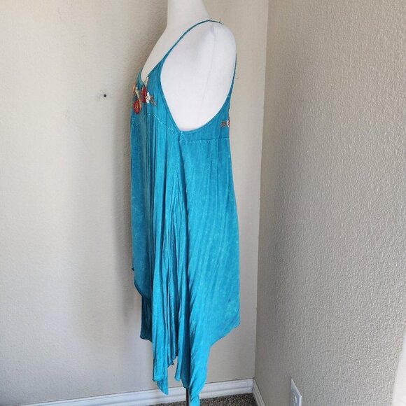 T-Party Turquoise Swing Dress size Large Embroidery Boho Hippie Sleeveless - Picture 3 of 16